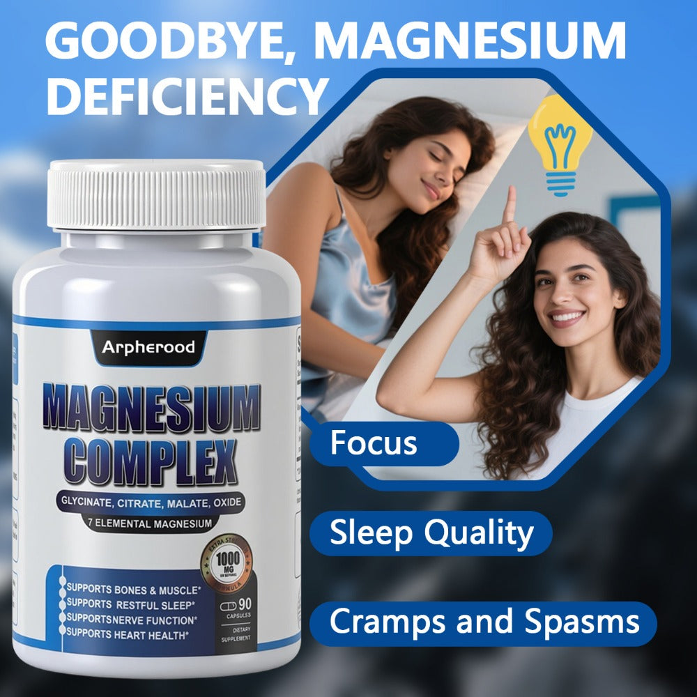 Dietary Supplement Magnesium 7-in-1 Complex with Glycinate, Malate and Taurate, 1000mg per Serving