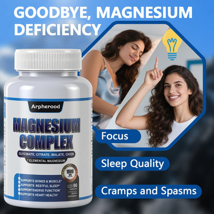 Dietary Supplement Magnesium 7-in-1 Complex with Glycinate, Malate and Taurate, 1000mg per Serving