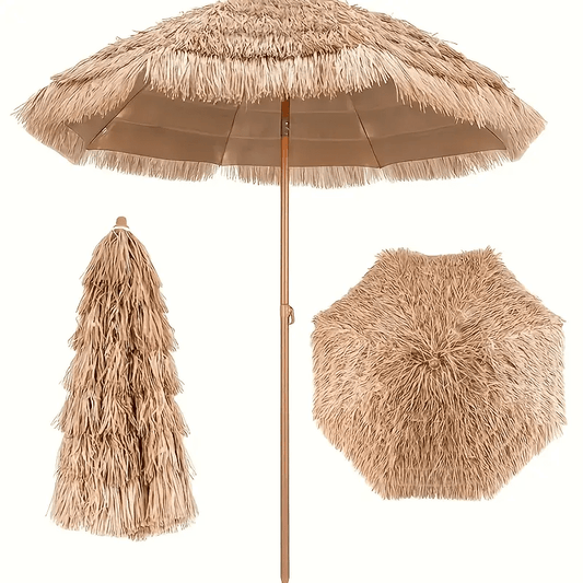 Thatch Tiki Umbrella 7.5 Ft Outdoor Patio Umbrella UV Protection Steel Pole Push Button Tilt Reclining Canopy for Patio Pool Garden Beach Backyard