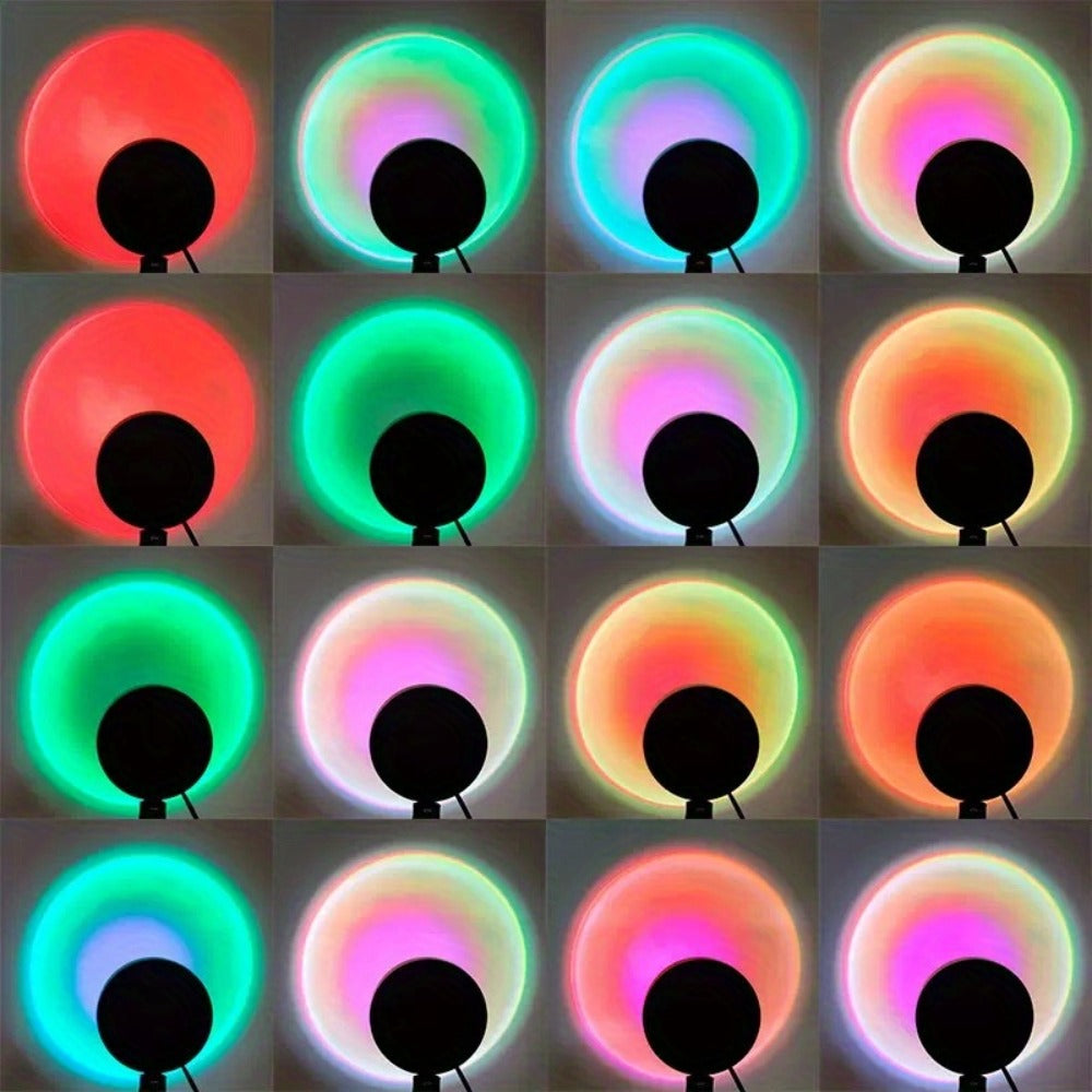 RGB Sunset Lamp Projection with Stand & Remote Control – USB Color Changing Sunset Light for Bedroom, Photography, TikTok, Aesthetic Room Decor & Laptop Compatible