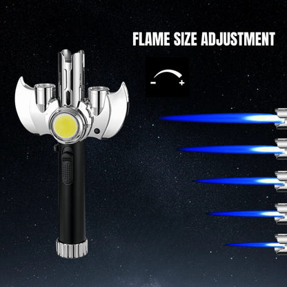 Multi-Nozzle Metal Torch Lighter with COB Auxiliary Light and Black or Silver-Tone Finish Options