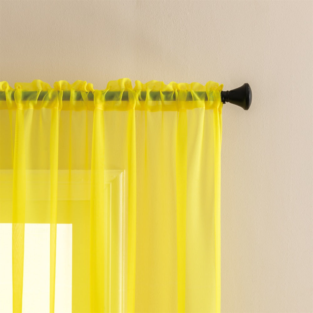 Two-Panel Solid Sheer Curtains with Rod-Pocket Header, Seven Colors and Four Size Configurations