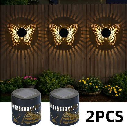 Two- or Four-Piece Solar Butterfly Fence Lantern Set with Metal Cutout Shades, 16 x 7.8 x 8.5cm Each