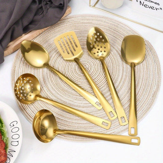 6 Piece Korean Style Stainless Steel Kitchen Utensil Set Cooking Spoons Spatula Ladle Strainer Hot Pot Clips for Cooking Buffet Restaurant