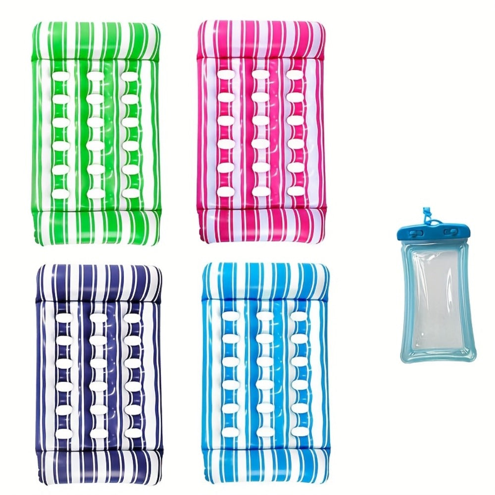 Pool Float Striped Tanning Mat with Built-In Headrest, 51.18 x 27.56 Inches and Three Color Selections