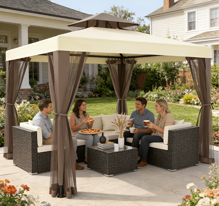 Gazebo Tent 10x10 FT Mosquito Netting Quick Setup Outdoor Canopy