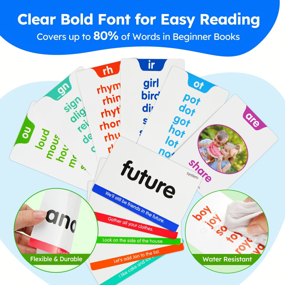 Sight Words and Phonics Flash Card Set with 500 Sight Words, 150 Phonics Cards and Three Learning Levels