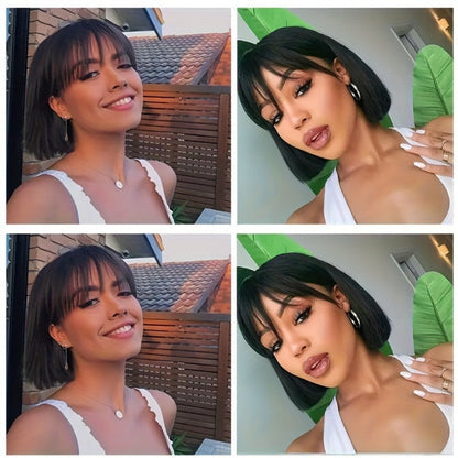 Lace Front Wig Human Hair Bob with Bangs, 4x1 HD Lace, 180% Density and 10-14in Length Choices