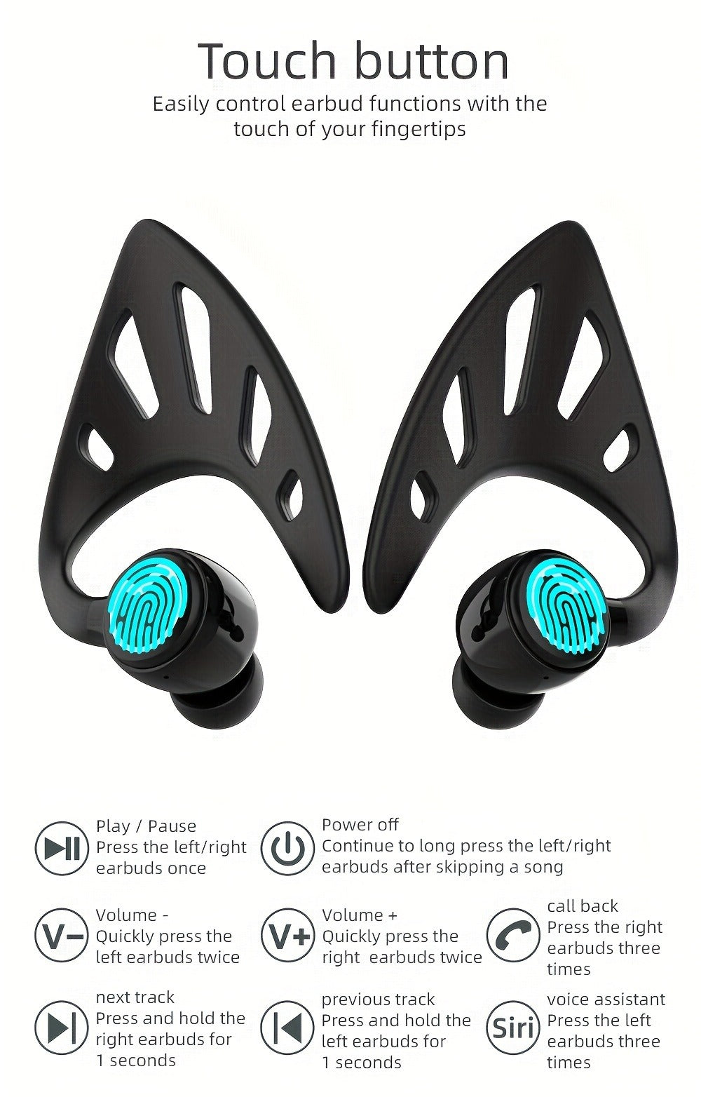 Wing-Style Ear-Hook TWS Wireless Earbuds with Oval Charging Case in Black, Green or White Options