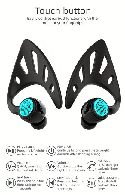 Wing-Style Ear-Hook TWS Wireless Earbuds with Oval Charging Case in Black, Green or White Options