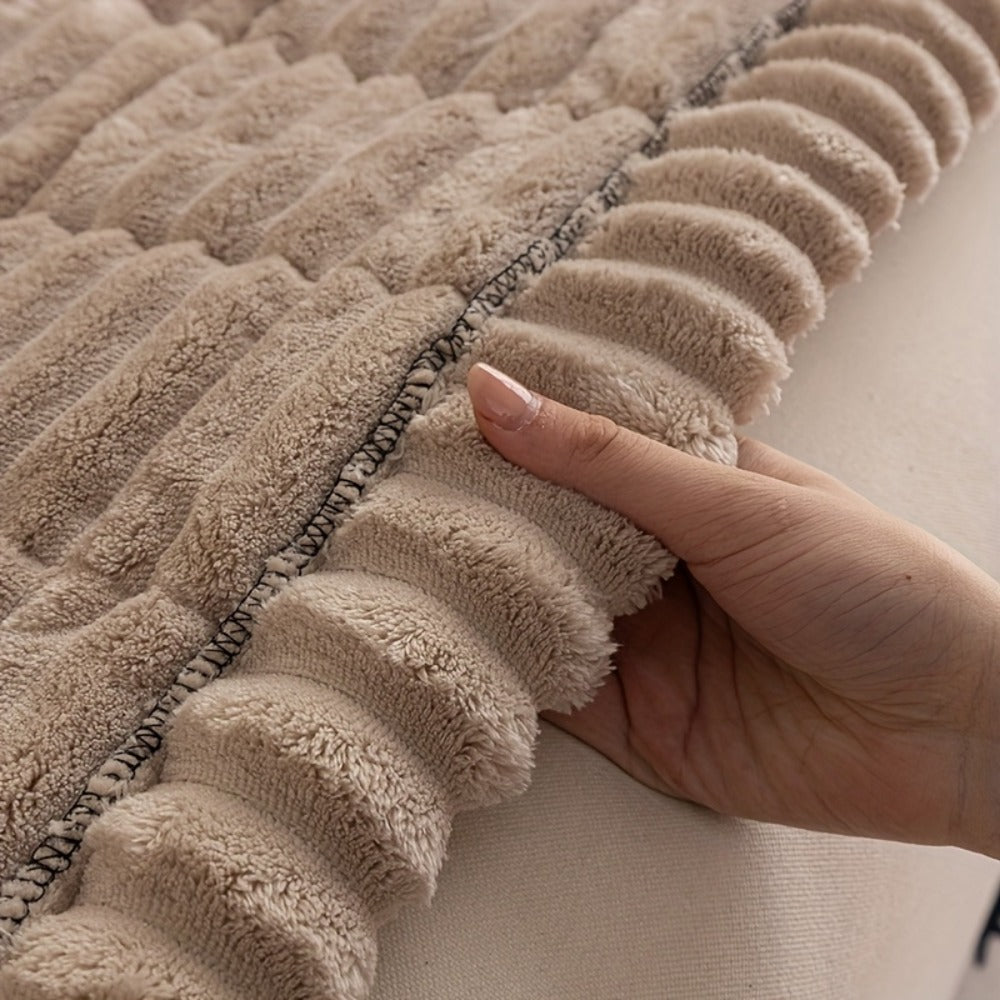 Wavy-Edge Plush Sofa Cushion Cover in Four Colors with Single-, Two-, Three- or Four-Seat Sizes