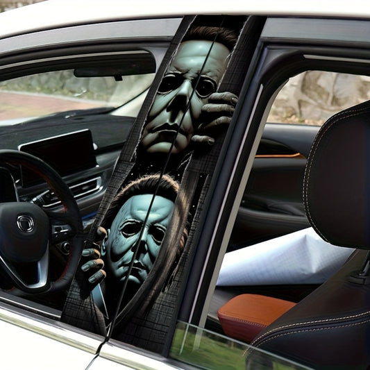 Horror Masked Figure Car Stickers 2PCS - Matte Vinyl Waterproof Scratch-Resistant Decals, Easy Apply No Residue, Halloween Car Window Bumper Sticker Set