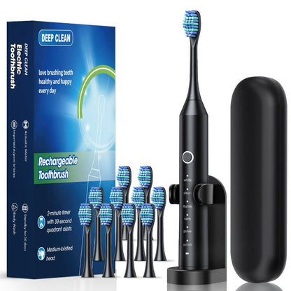 Electric Toothbrush with Six Modes, 500mAh Battery, USB Charging and Four or Eight Brush Head Bundles