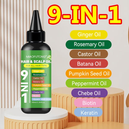 Hair Care Oil 9-in-1 with Turmeric, Rosemary, Castor Oil & Biotin - Deep Hydration, Frizz Control & Smoothness, Plant-Based Squalane, All Hair Types, Men & Women, 100ml