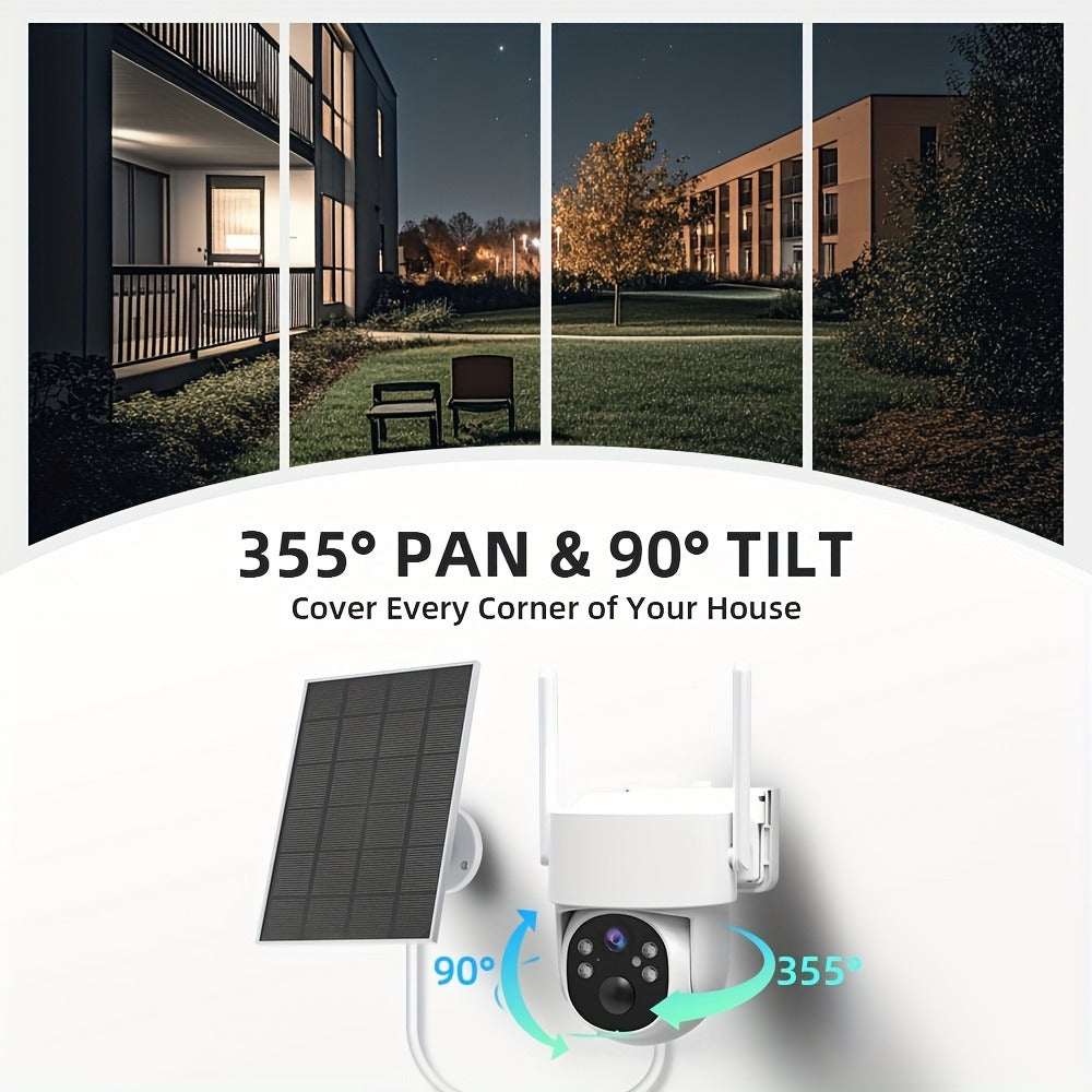 Solar PTZ Security Camera Outdoor 4K Wireless – 360° Pan Tilt Zoom, PIR Motion Detection Alarm, Full Color Night Vision, Two-Way Audio, SD & Cloud Storage, Easy Install WiFi Camera