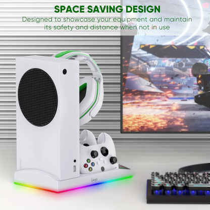 Xbox Series S Cooling Stand RGB with 15 Colorful Lights, Dual Controller Charging Station & Cooler Base – Includes 2x 1400mAh Rechargeable Batteries, Upgraded Fan Cooler for Xbox Series S Console