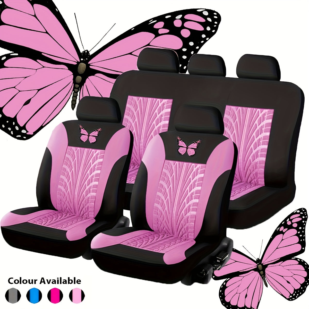 Car Seat Covers 5-Seat Universal Fit – Butterfly Tire Pattern, Thickened Polyester Sponge, Breathable & Dust-Proof (11 Colors)