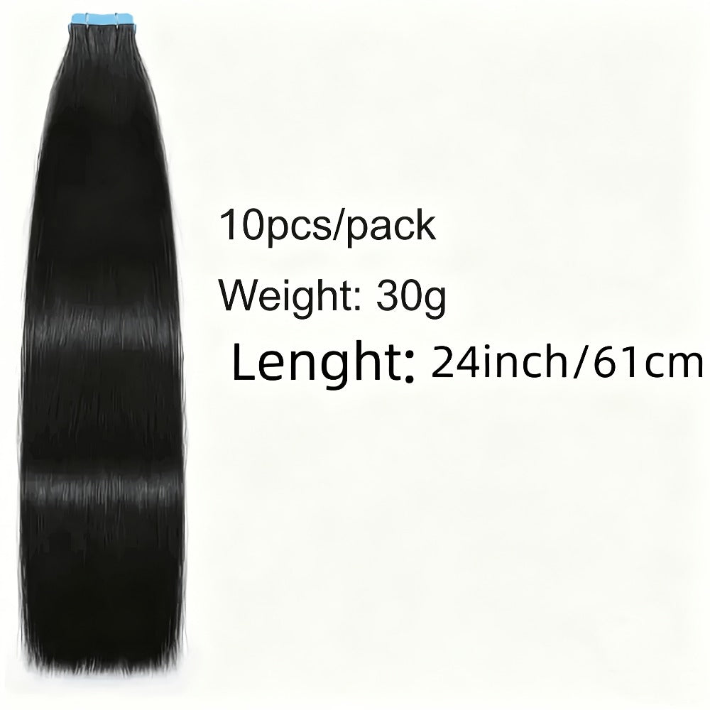 Straight Natural Black Tape-In Hair Extensions, 10-Piece 30 g Pack in 16-, 20-, 22- or 24-Inch Lengths