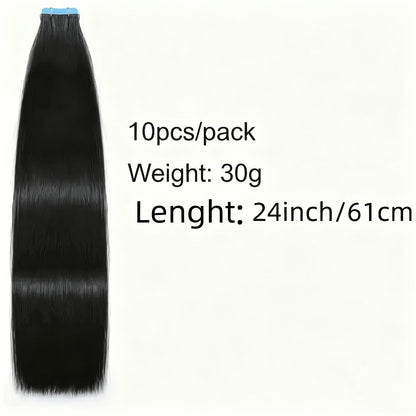 Straight Natural Black Tape-In Hair Extensions, 10-Piece 30 g Pack in 16-, 20-, 22- or 24-Inch Lengths