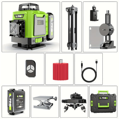 16-Line-Labeled Laser Level Packages in Five Red or Green Housing and Tripod Configurations