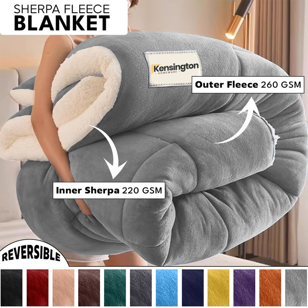 480GSM Sherpa Fleece Blanket – Double-Sided Heavy Warm Throw for Couch, Bed & Travel, Reversible All Season, 13 Colors, 3 Sizes