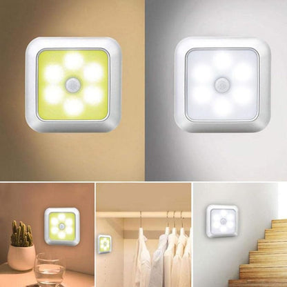 Four-Piece 8cm Square Battery Night Light Set with Motion Sensors and Cool-Light Checkout for Hallways