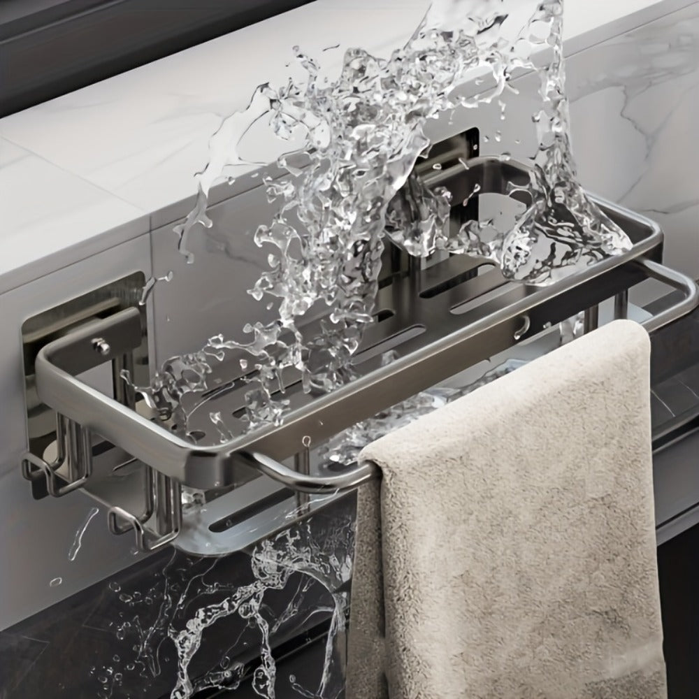 Two-Piece Metal Shower Caddy Shelf Set with Adhesive Wall Mounts in Dark Gray or Bright Black
