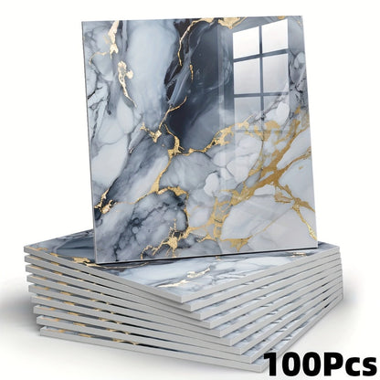 11.81-Inch Square Marble-Pattern Peel-and-Stick Wall Tiles in 50- or 100-Piece Design Options