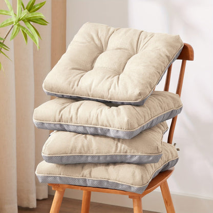 Tufted Chair Cushion Set with Four 15.5-Inch Pads, Tie Straps and 11 Solid Color Choices for Dining Chairs