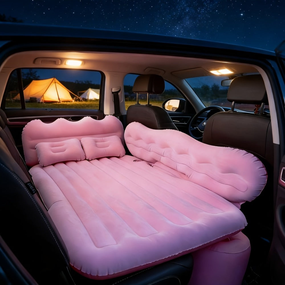 Inflatable Car Bed Plush Folding Design with Storage Bag & Tool Kit Soft Skin-Friendly Comfortable Outdoor Car Air Mattress for Camping Travel Road Trip, Multiple Colors