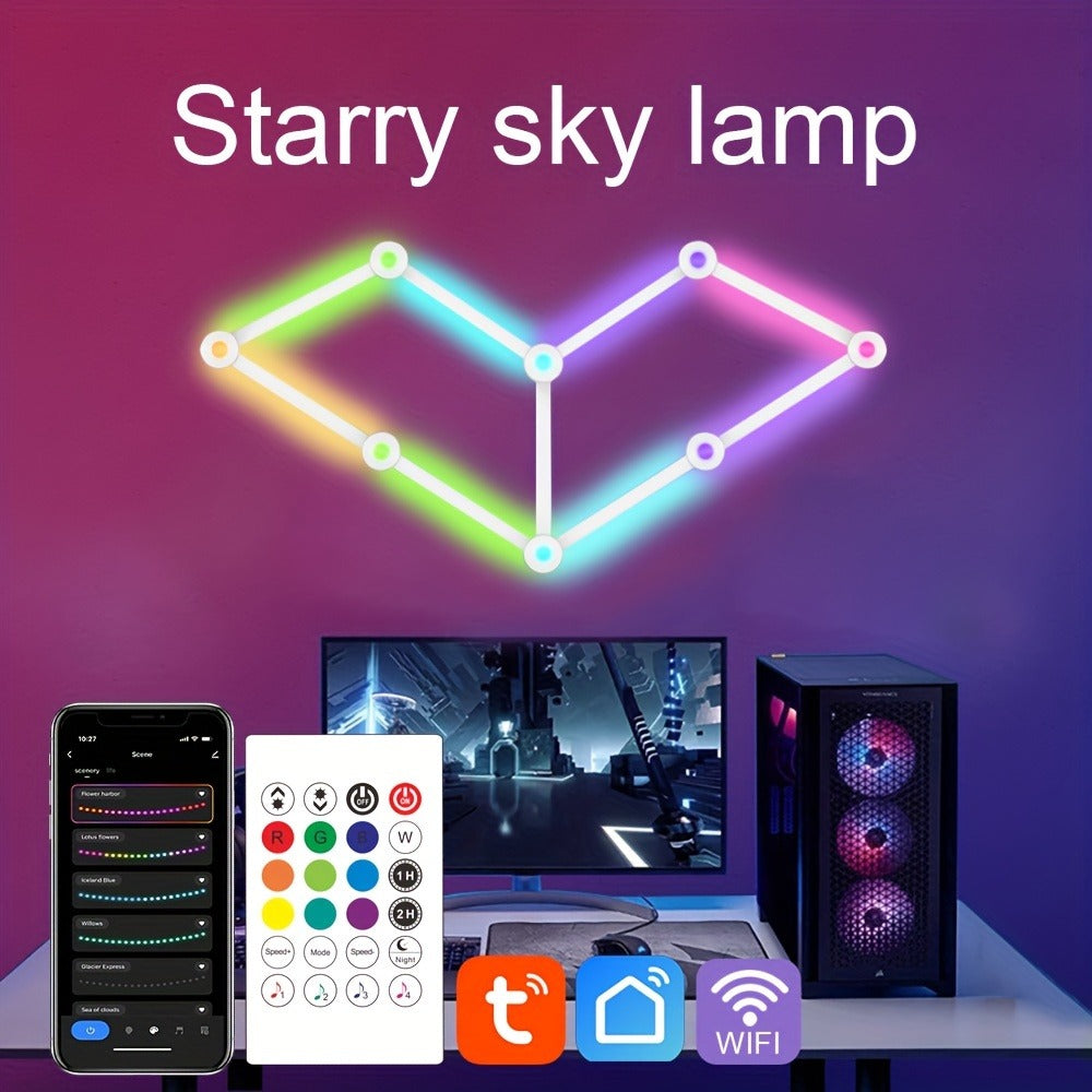 Modular LED Atmosphere Light 9pcs Starry Sky RGB – Freely Splicing, Music Sync, App & Voice Control | Gaming Room, Esports, Bedroom & Streaming Wall Decor Ambient Light