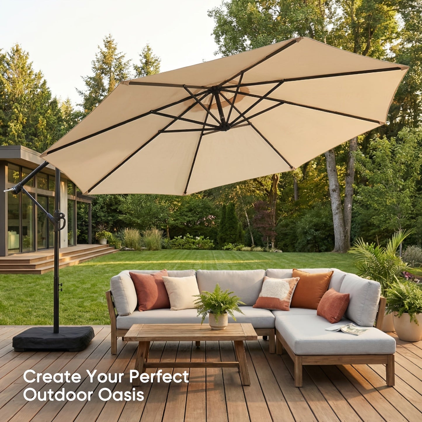 Patio Umbrella 10FT Cantilever Hanging Style with Crank, Push Tilt and Variant-Specific Cross Base