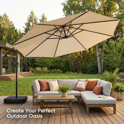 Patio Umbrella 10FT Cantilever Hanging Style with Crank, Push Tilt and Variant-Specific Cross Base