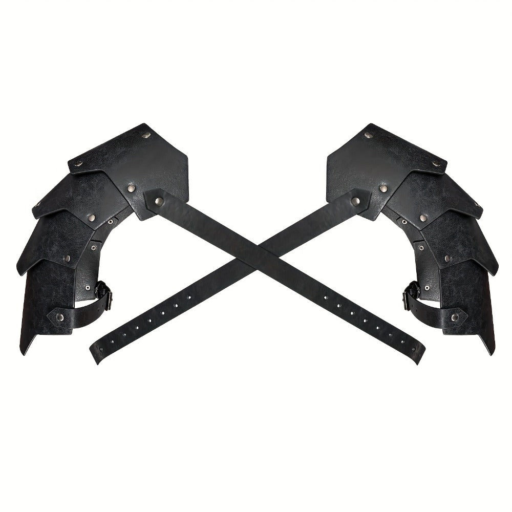 Medieval Costume Shoulder Armor Pair with Layered Riveted Panels, Cross-Back Straps and Three Checkout Colors