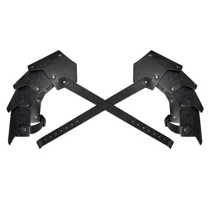 Medieval Costume Shoulder Armor Pair with Layered Riveted Panels, Cross-Back Straps and Three Checkout Colors