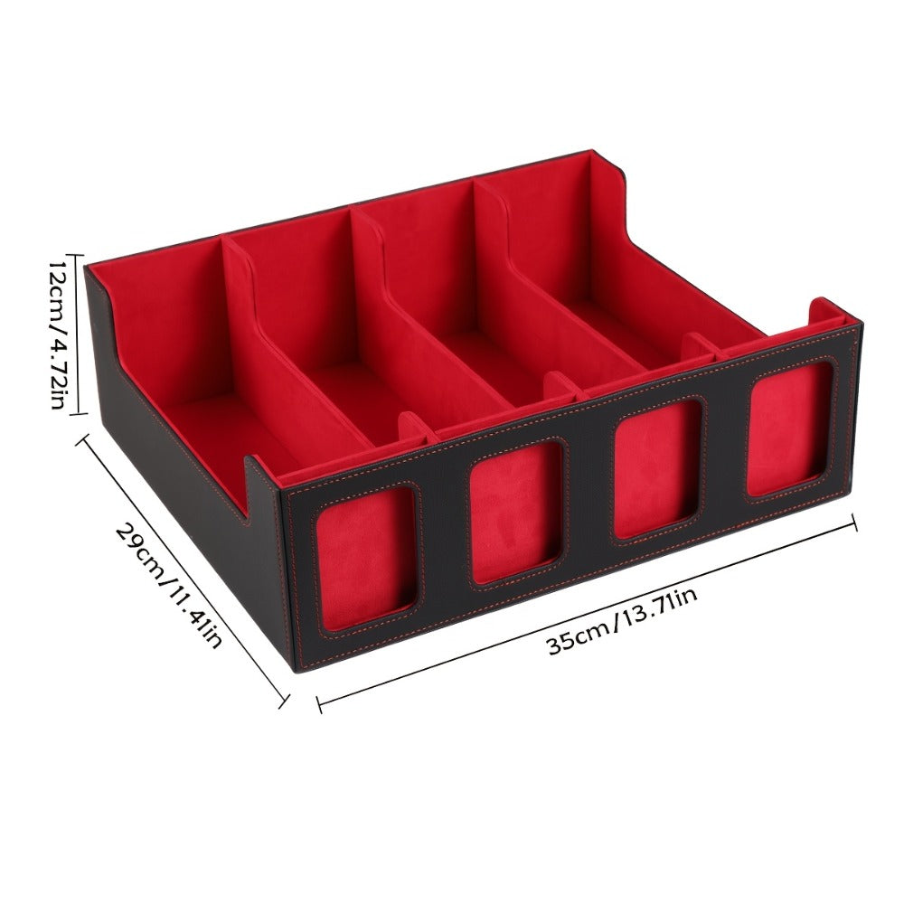 Four-Row Trading Card Storage Box with Display Windows, Four Colors and Pictured Divider Accessories