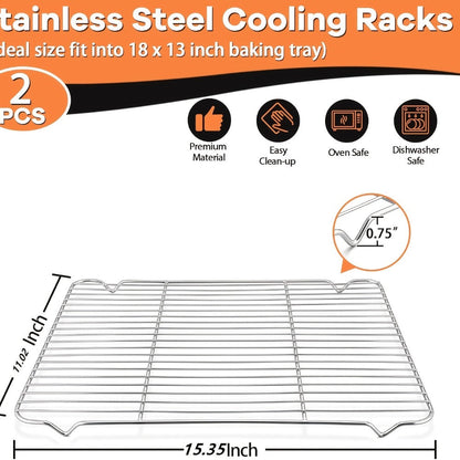 Two-Piece Carbon Steel Cooling Rack Set in Two Sizes for Cookies, Cakes, Roasting and Grilling