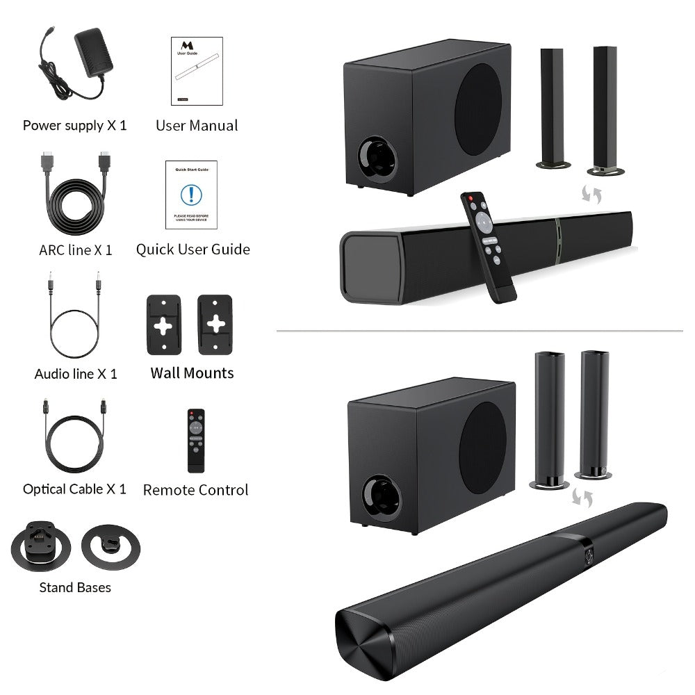 Soundbar with Subwoofer 2.1CH Home Theater Sound Bar for Smart TV, Deep Bass Wireless Bluetooth 5.0