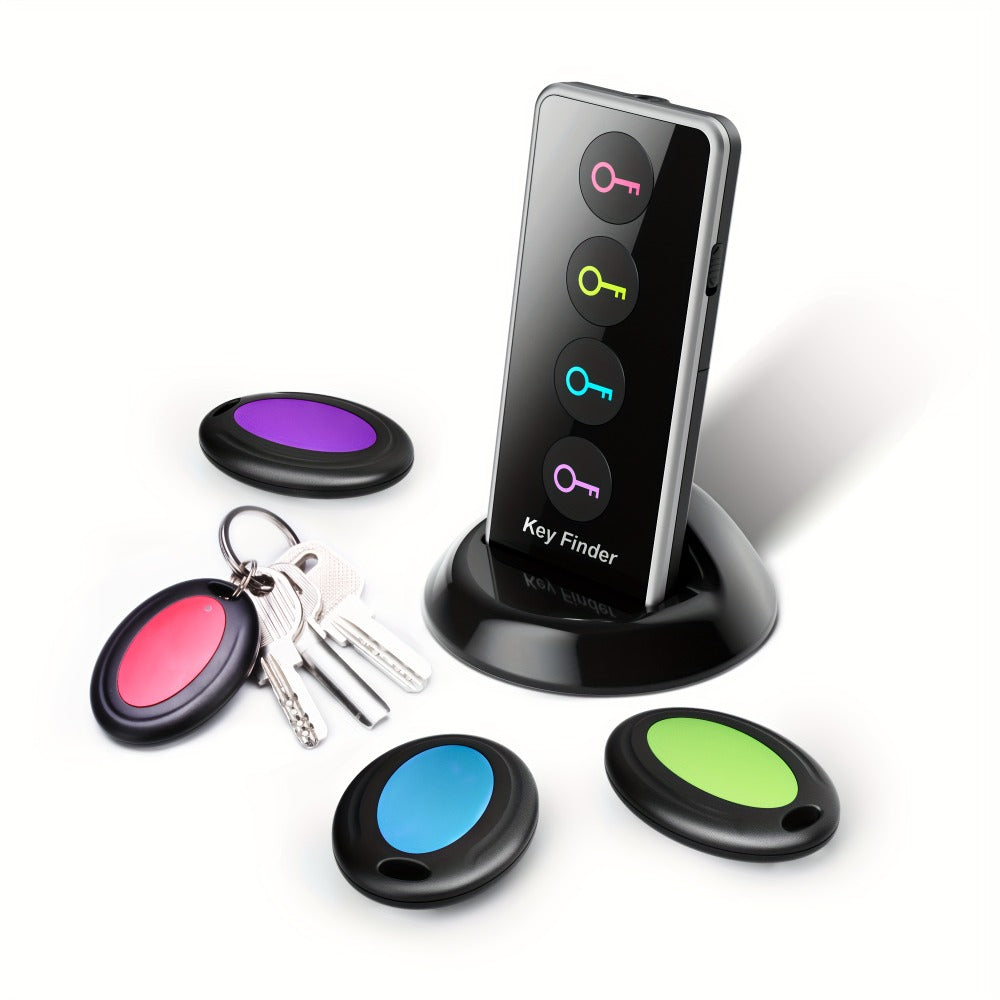 RF Key Finder 4 Receivers No App Required – Wireless Item Locator 131ft Range with LED Flashlight, Easy for Seniors, Find Keys Phones Wallets TV Remotes, Batteries Included