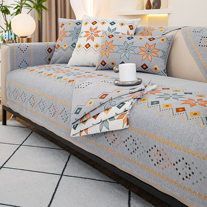 Sofa Cover Bohemian Chenille Jacquard Knit Sections with Anti-Slip Feature for Seat, Armrest or Backrest
