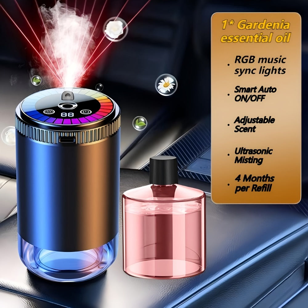 Car Aromatherapy Diffuser with Dynamic Light Show & Starry Sky Mode – Adjustable Scent Intensity, USB Rechargeable, Eliminates Odors, Gardenia, Lavender, Marine & Cologne Scents
