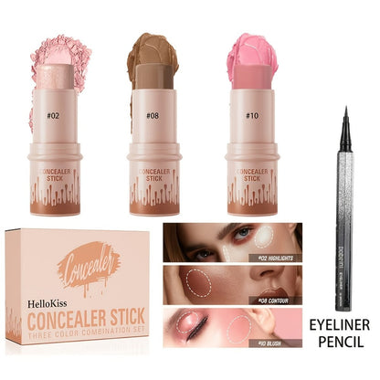 Cream Contour Stick Set 3-in-1 with Blush Highlighter & Bronzer — Squalane Non-Greasy water-resistant extended-wear Sculpting Kit, Matte &