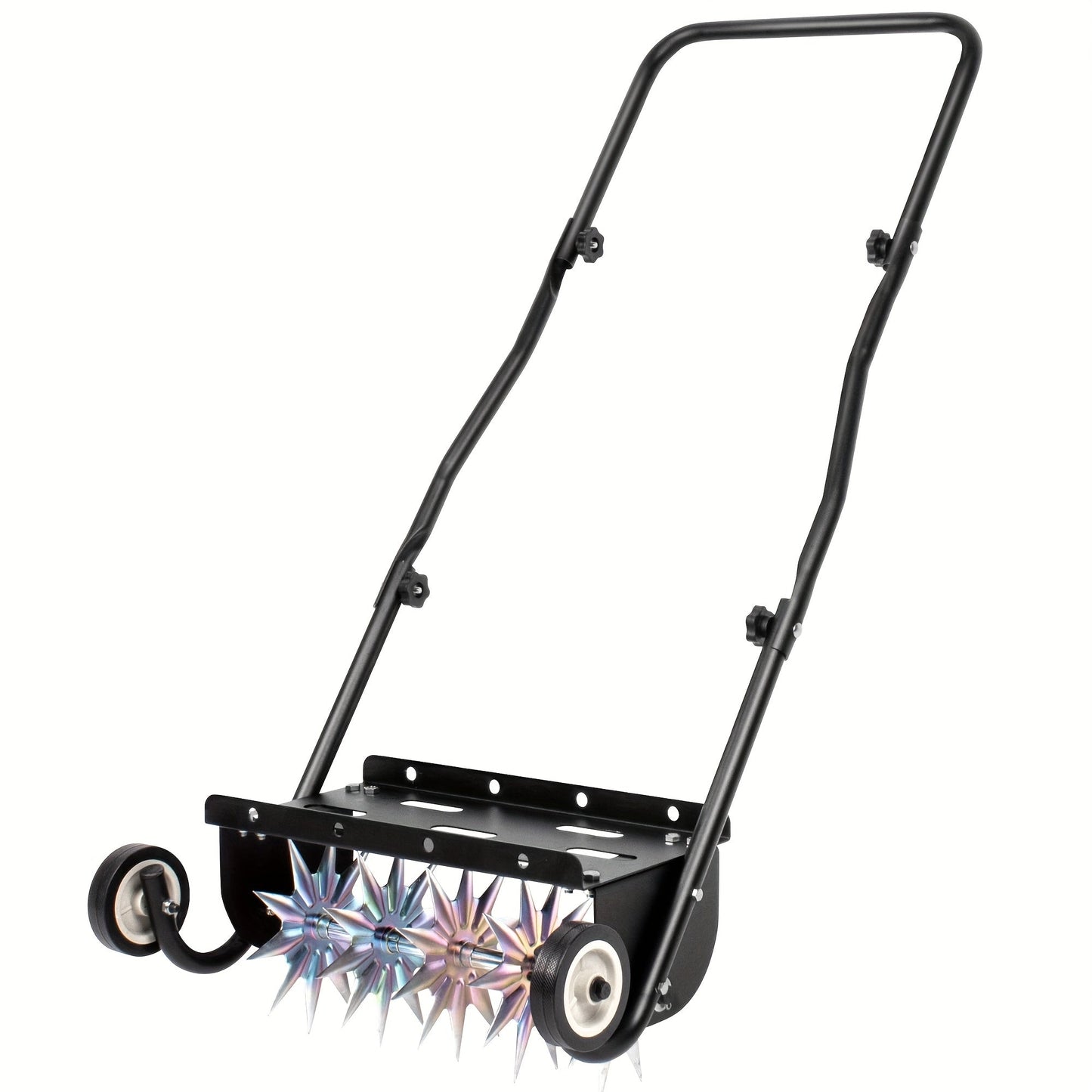 Rolling Lawn Aerator Push Spike 16.5" Heavy Duty with 5-Star Steel Tines, Weight Tray & Steel Handle for Deep Soil Aeration, Lawn Garden Yard Grass Care