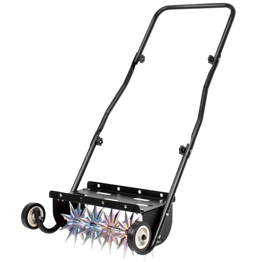 Rolling Lawn Aerator Push Spike 16.5" with 5-Star Steel Tines, Weight Tray & Steel Handle for Deep Soil Aeration