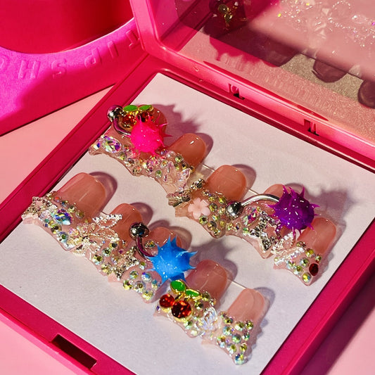 Press On Nails Colorful Handmade Duck-Tip Set in S, M and L Sizes with Glue-On Application