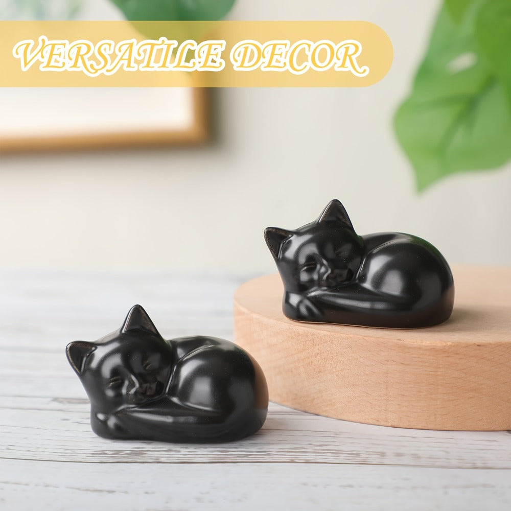 Two-Piece Black Cat Ceramic Toilet Bolt Cap Set for Decorative Bathroom Screw and Hardware Covers