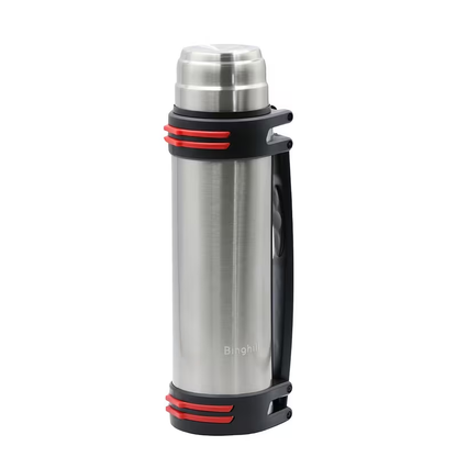2000ml Stainless Steel Water Bottle Flask with Cup-Style Cap, Rigid Side Handle and Shoulder Strap