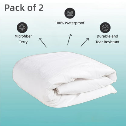 Waterproof Mattress Protector 2 Pack - Soft Microfiber Terry Cover, Noiseless Washable Fitted Sheet 8"-14" Deep Pocket, Twin Full Queen King