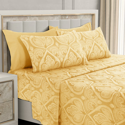 Bed Sheet Set 6-Piece Paisley Brushed Microfiber with 16-Inch Pocket and Six Size Families