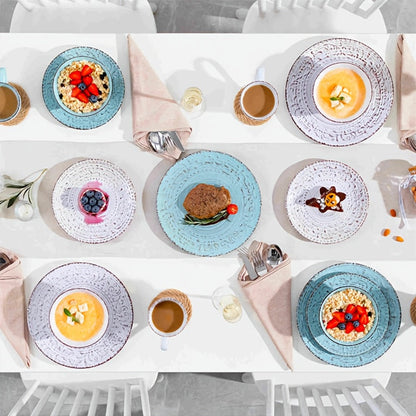 Sixteen-Piece Ceramic-Style Dinnerware Set for Four in White-Blue or Milky-White Coffee Colors